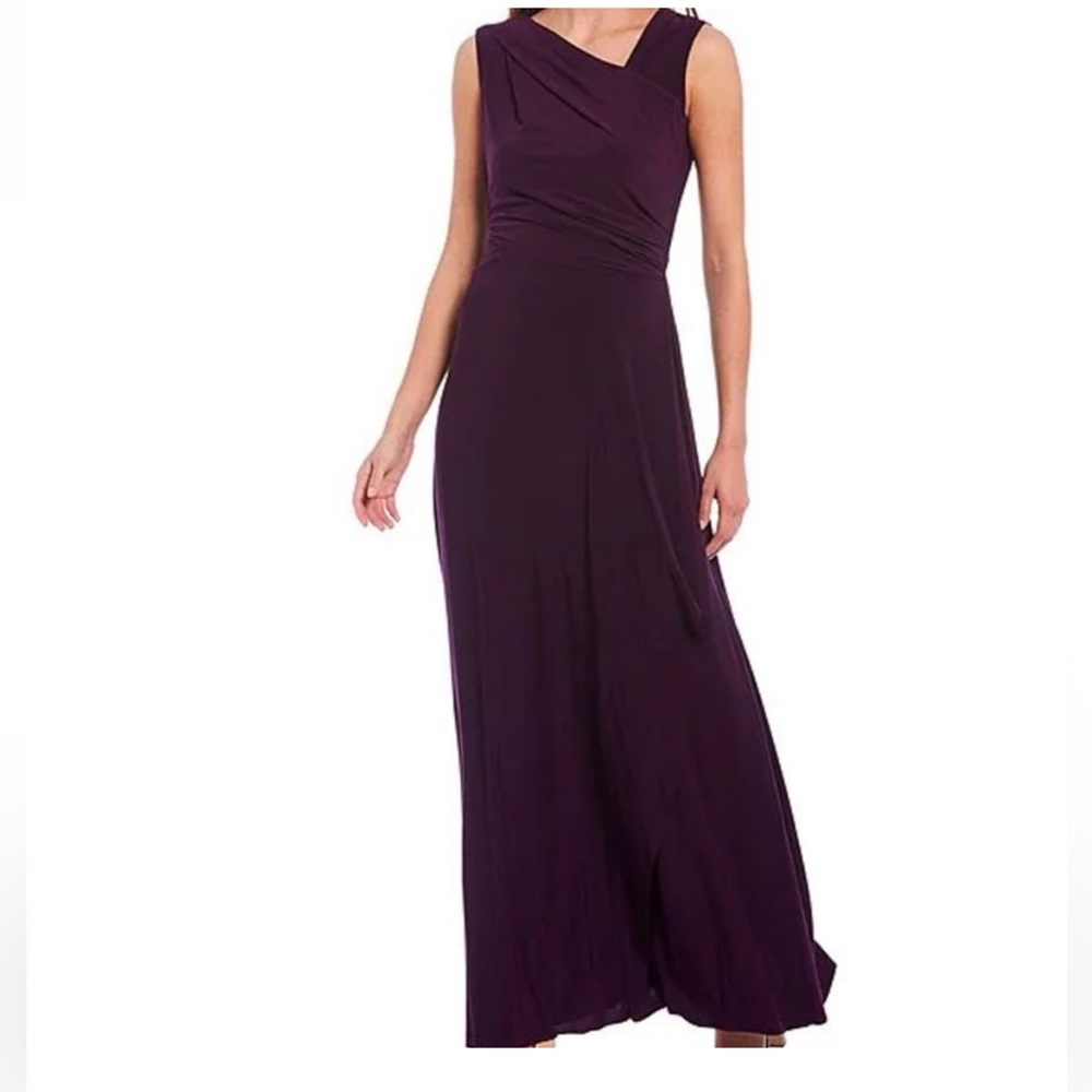 Alex Marie Asymmetric V Neck Sleeveless Long Gown